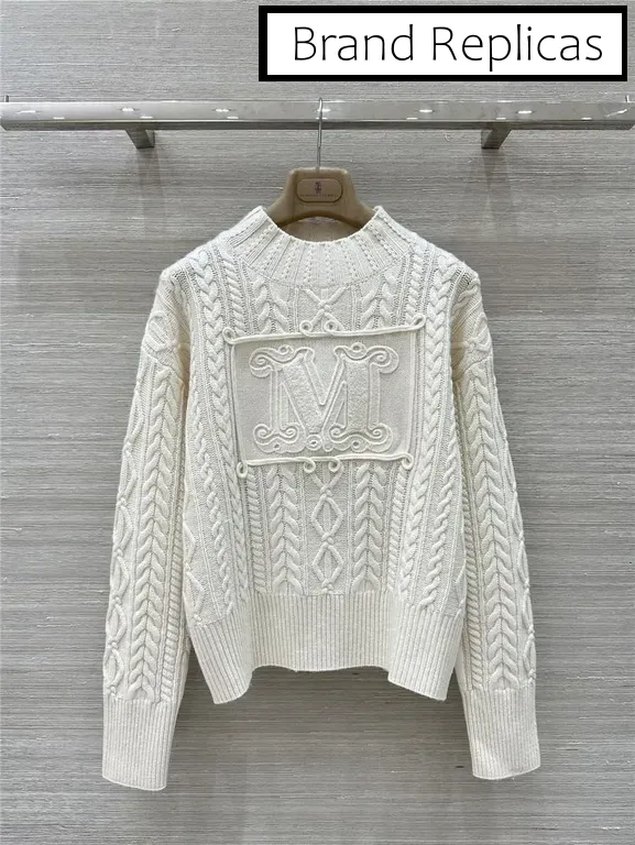 Max Mara White Cable Cashmere Sweater